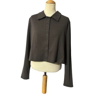 Abound Button Front Collared Long Sleeve Crop Top NWT Dark Charcoal Size 2X
